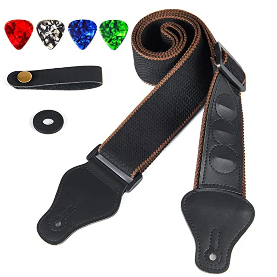 Musical Instrument In English - 7Pcs/Set Guitar Strap Black PU Leather