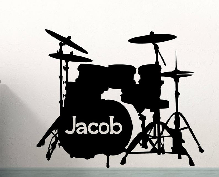 Musical Instrument And Name - Drum Set Wall Decal Custom Name