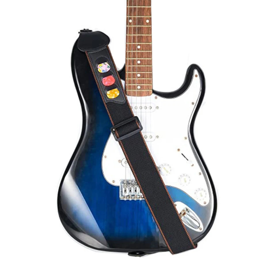 7Pcs/Set Guitar Strap Black PU - огляд і ціна Musical Instrument In English